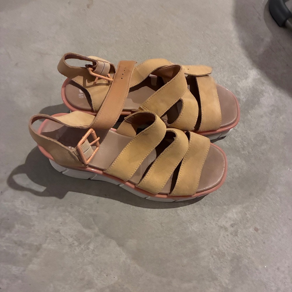 Sorel Cameron Flatform Sandals Tan Coral Suede Wedge Womens 8 - Picture 3 of 8